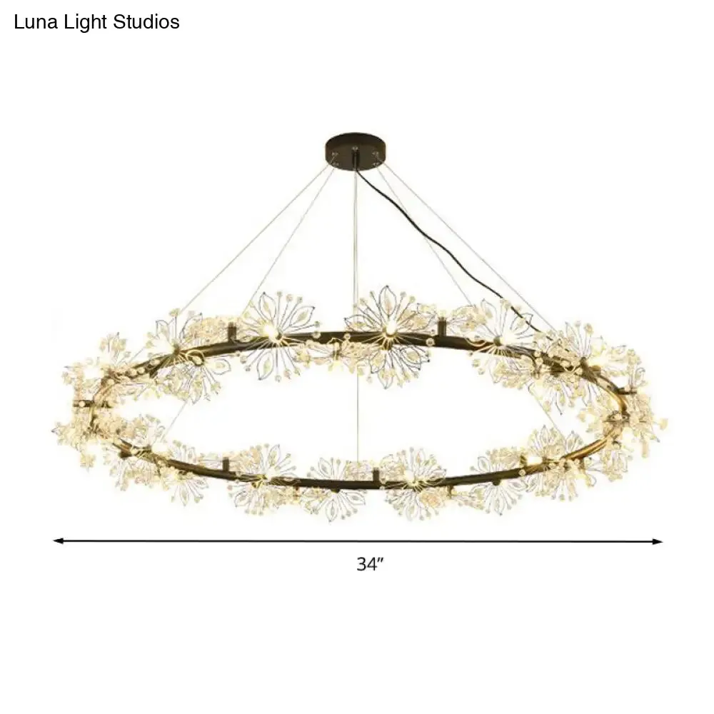 Minimalist Black LED Chandelier - Circle Crystal Beaded Hanging Lamp, 20.5"/26"/34" Wide