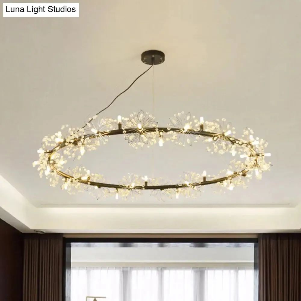 Minimalist Black LED Chandelier - Circle Crystal Beaded Hanging Lamp, 20.5"/26"/34" Wide