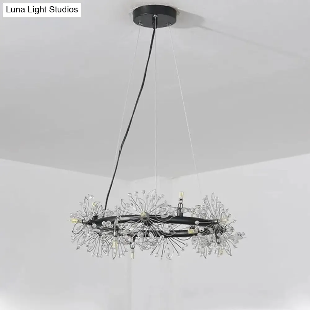 Minimalist Black LED Chandelier - Circle Crystal Beaded Hanging Lamp, 20.5"/26"/34" Wide