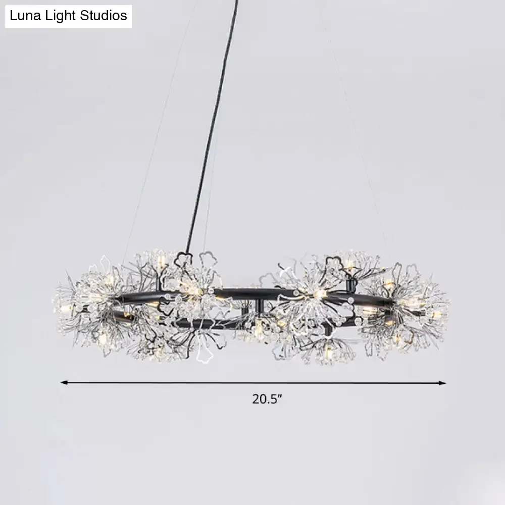 Minimalist Black LED Chandelier - Circle Crystal Beaded Hanging Lamp, 20.5"/26"/34" Wide