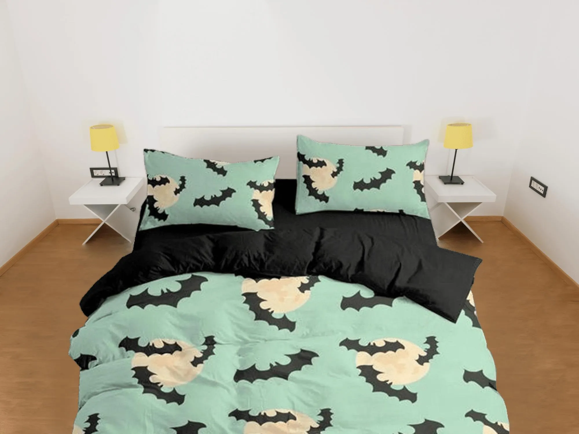 Mint green bats halloween full bedding & pillowcase, duvet cover set dorm bedding, halloween gift, nursery toddler bedding, 90s nostalgia