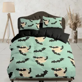 Mint green bats halloween full bedding & pillowcase, duvet cover set dorm bedding, halloween gift, nursery toddler bedding, 90s nostalgia