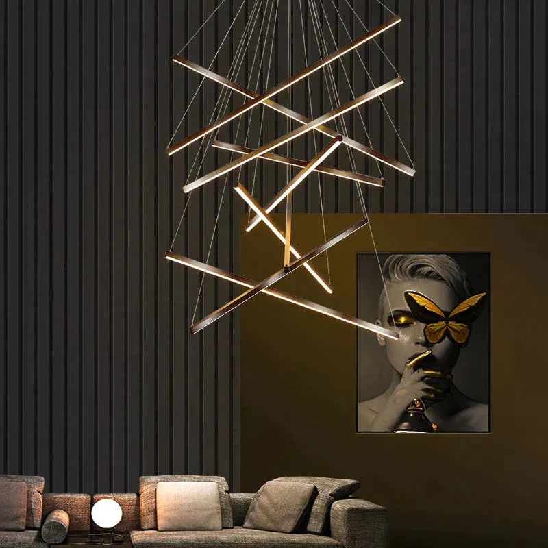 Modern Black Stair Chandelier simple modern duplex building high-rise empty living Dining room hall Bedroom long LED line lamp