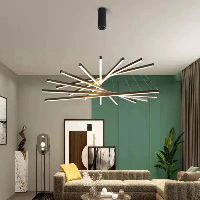 Modern Black Stair Chandelier simple modern duplex building high-rise empty living Dining room hall Bedroom long LED line lamp