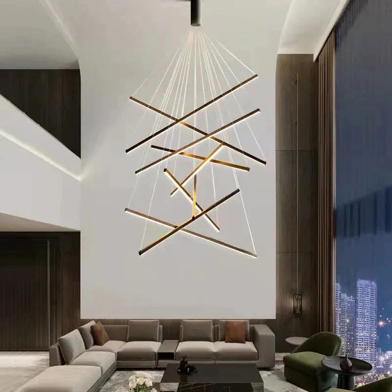 Modern Black Stair Chandelier simple modern duplex building high-rise empty living Dining room hall Bedroom long LED line lamp