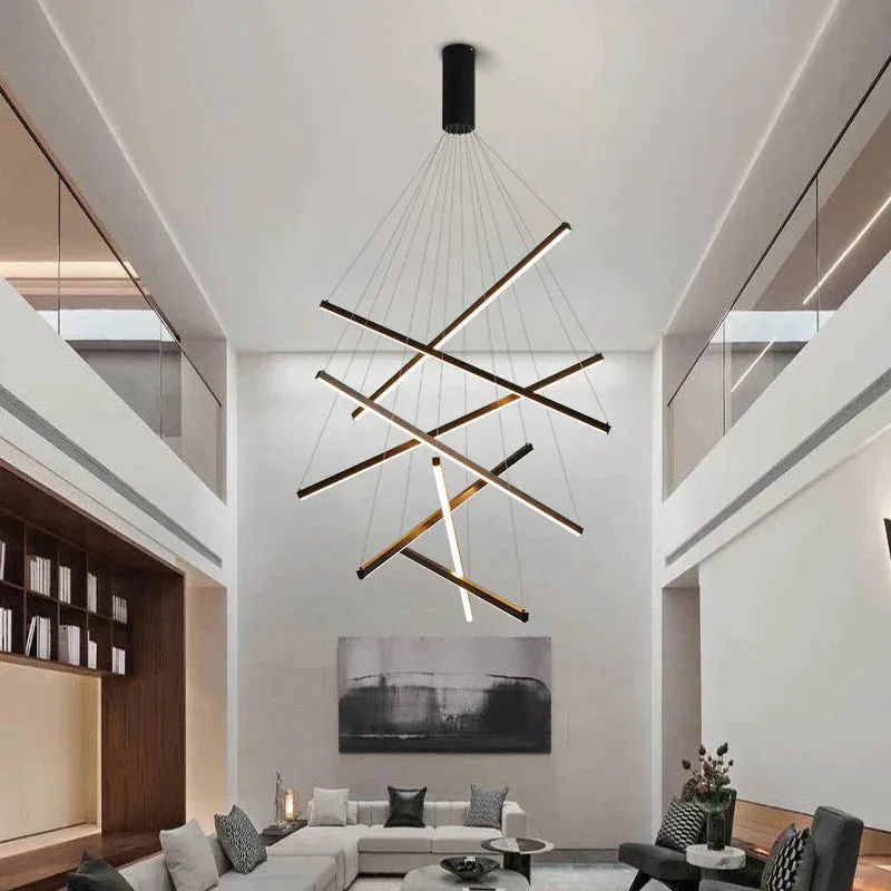 Modern Black Stair Chandelier simple modern duplex building high-rise empty living Dining room hall Bedroom long LED line lamp