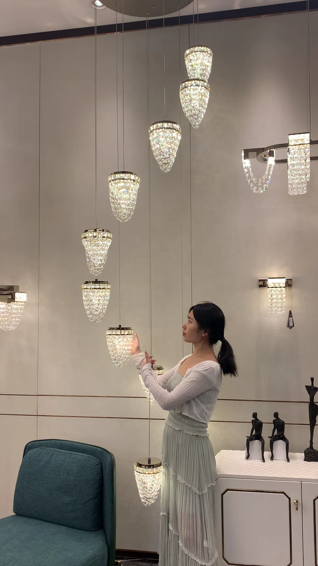 Modern Floating Crystal Conch Chandelier for High-ceiling