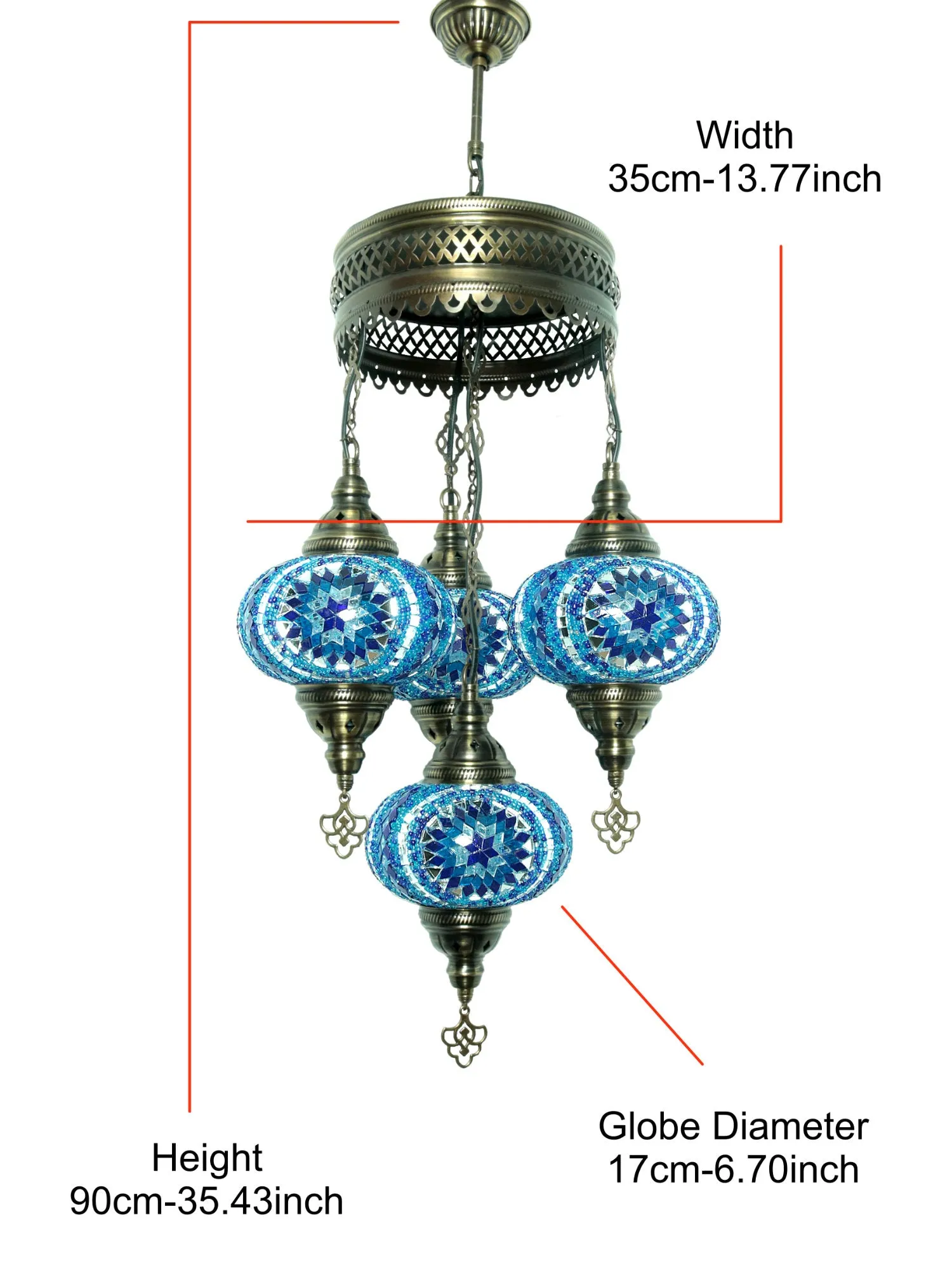 Mosaic Chandelier 4 Globe Turkish Design Colorful