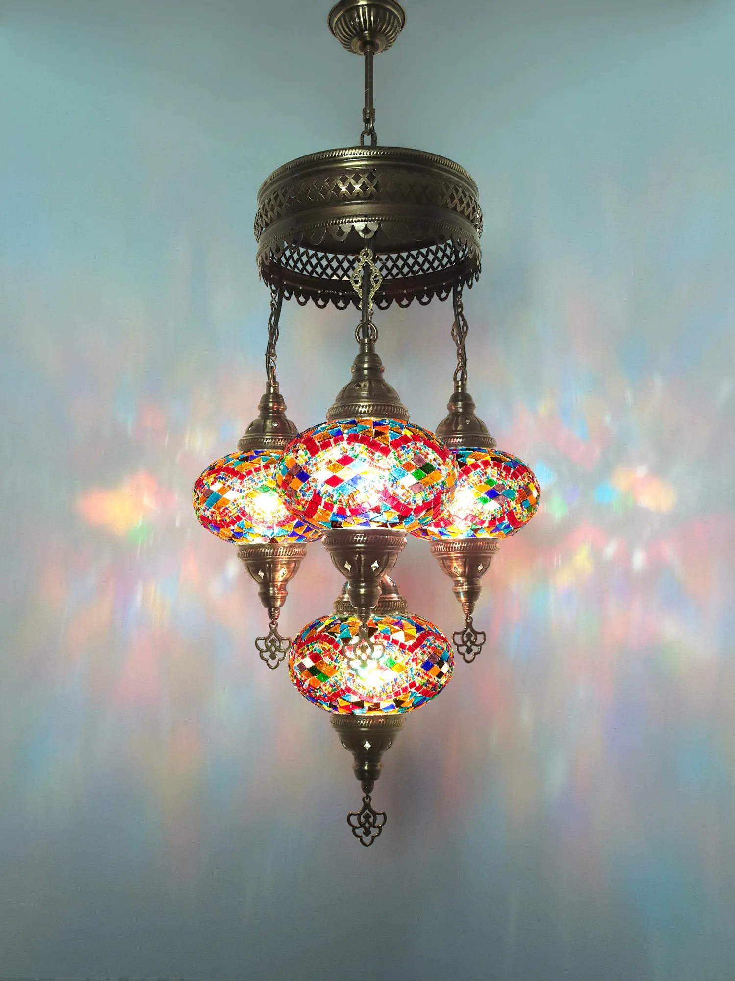 Mosaic Chandelier 4 Globe Turkish Design Colorful