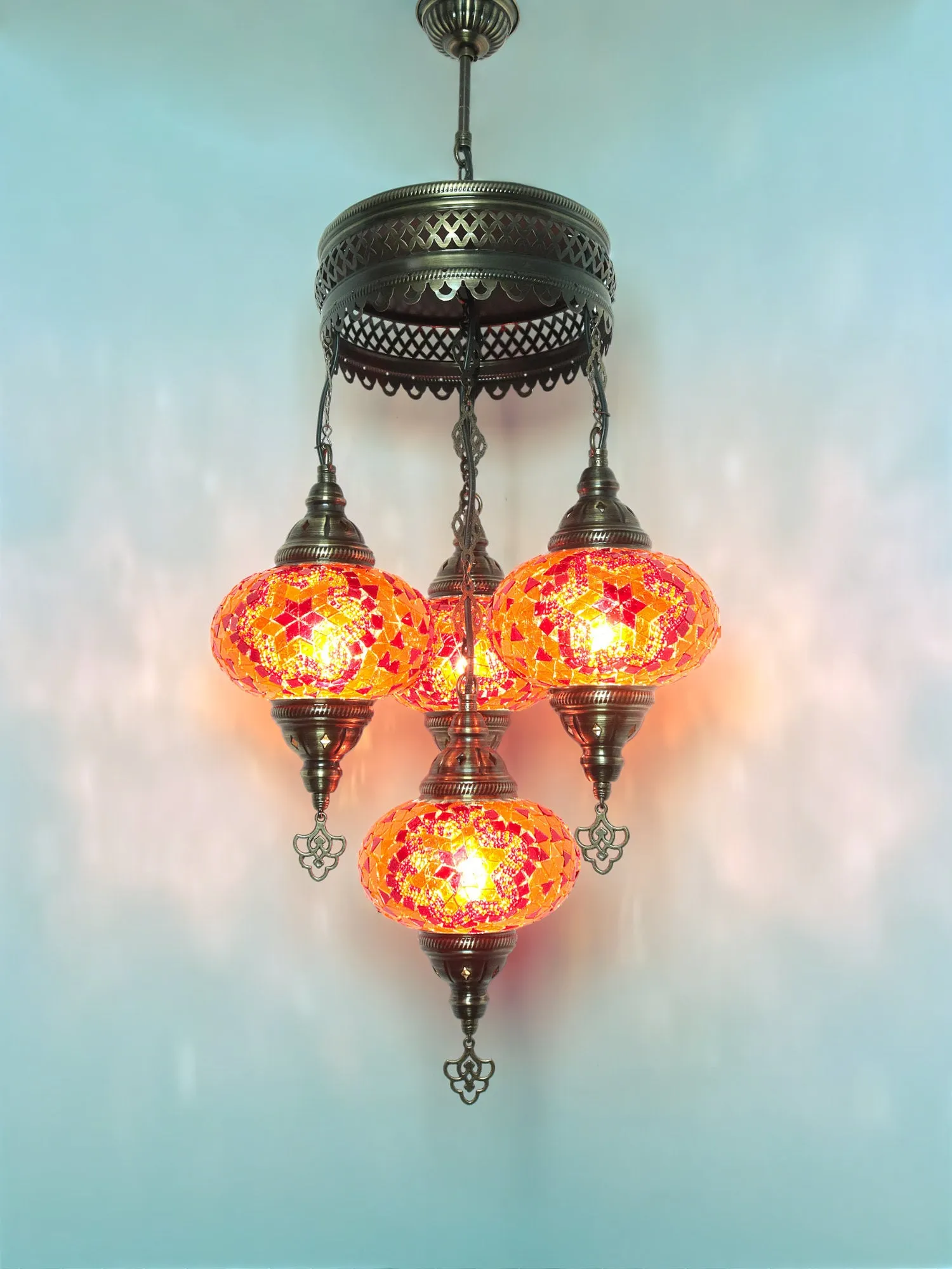 Mosaic Chandelier 4 Globe Turkish Design Colorful