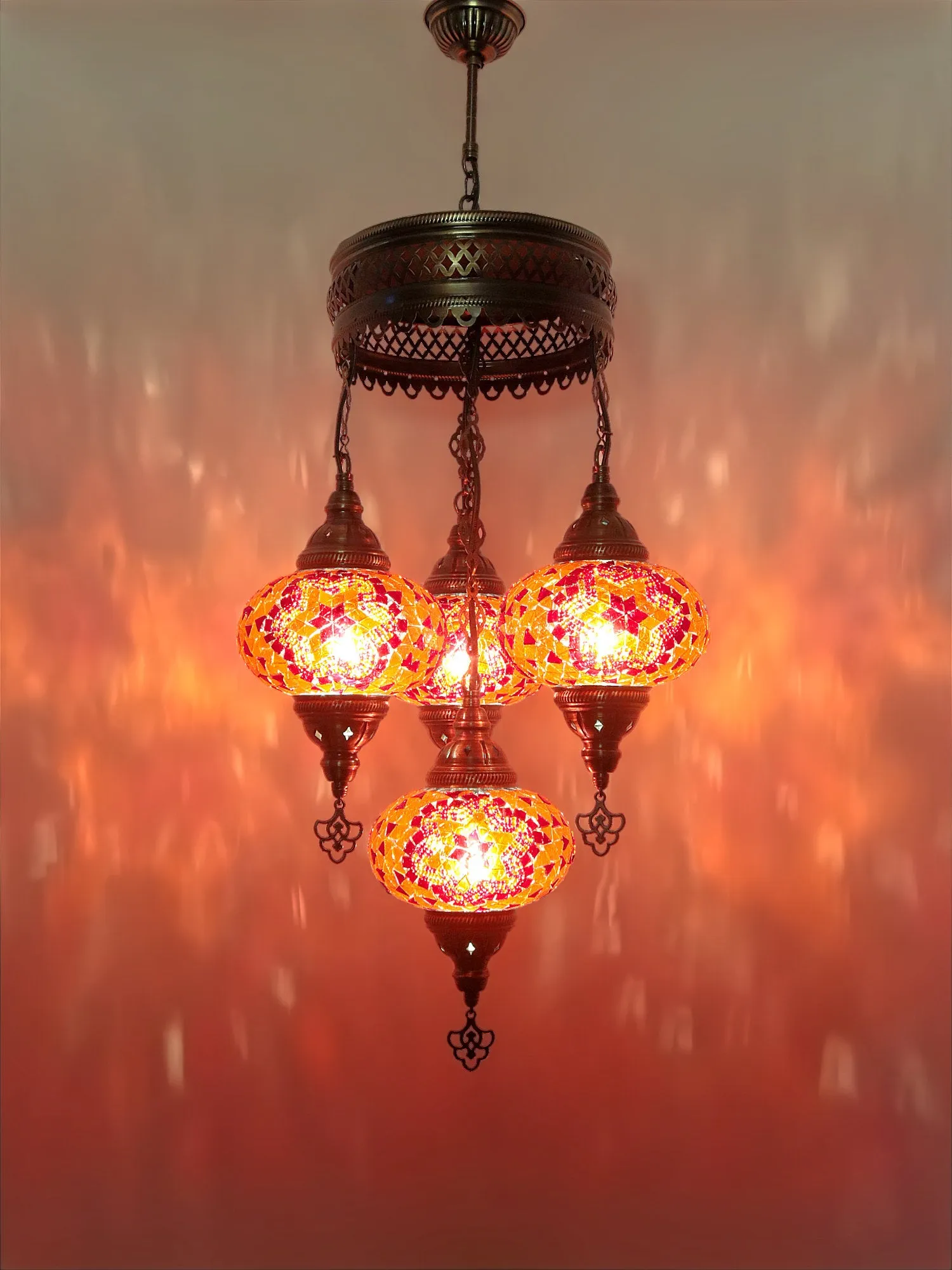 Mosaic Chandelier 4 Globe Turkish Design Colorful