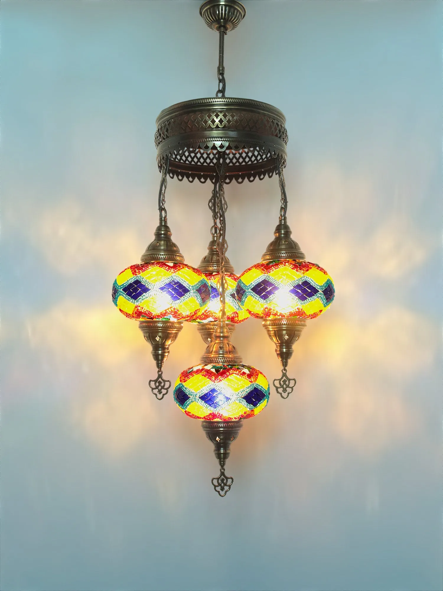 Mosaic Chandelier 4 Globe Turkish Design Colorful