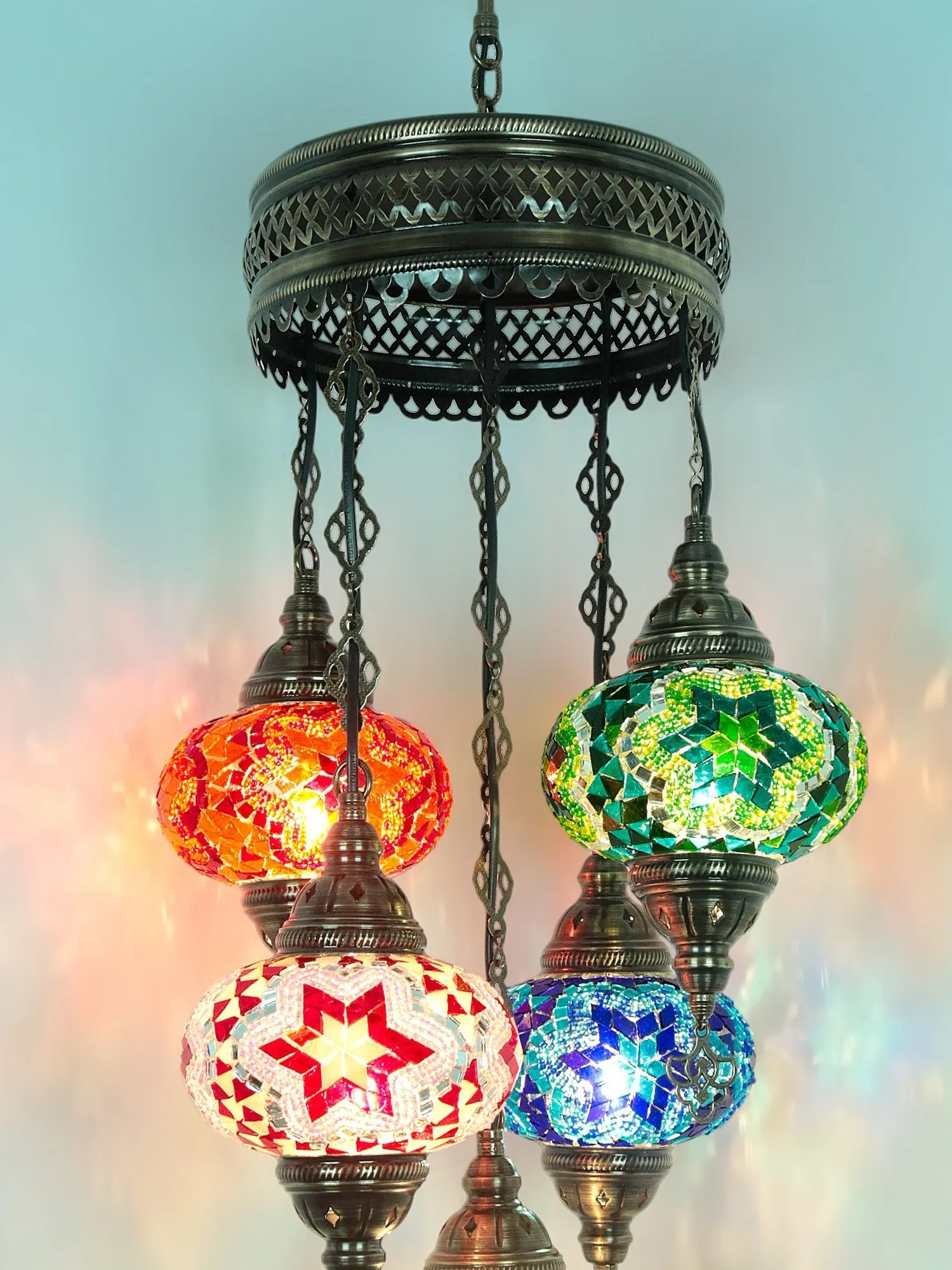 Mosaic Chandelier 4 Globe Turkish Design Colorful