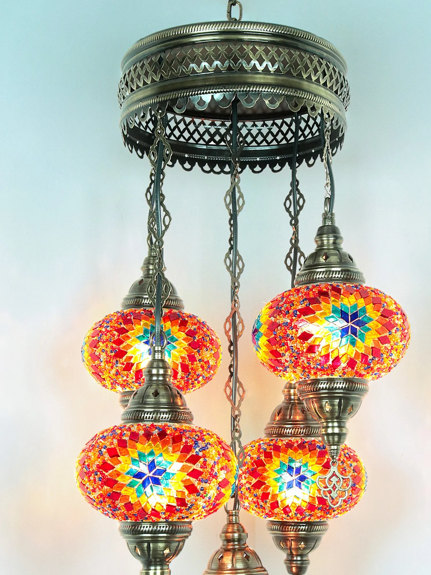 Mosaic Chandelier 4 Globe Turkish Design Colorful