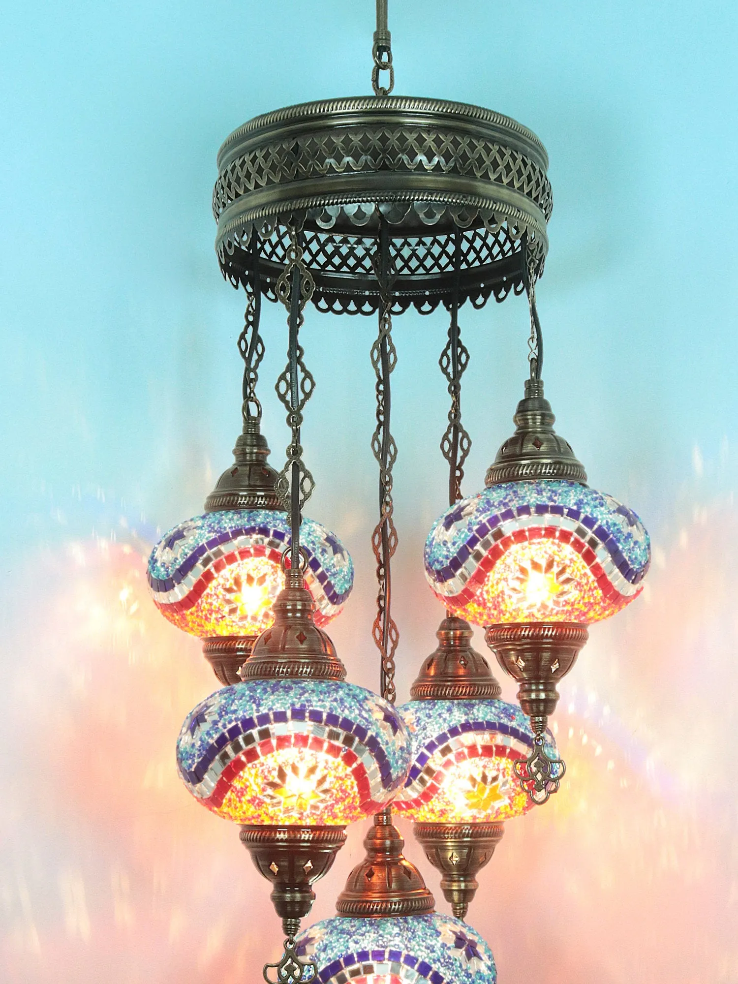 Mosaic Chandelier 4 Globe Turkish Design Colorful