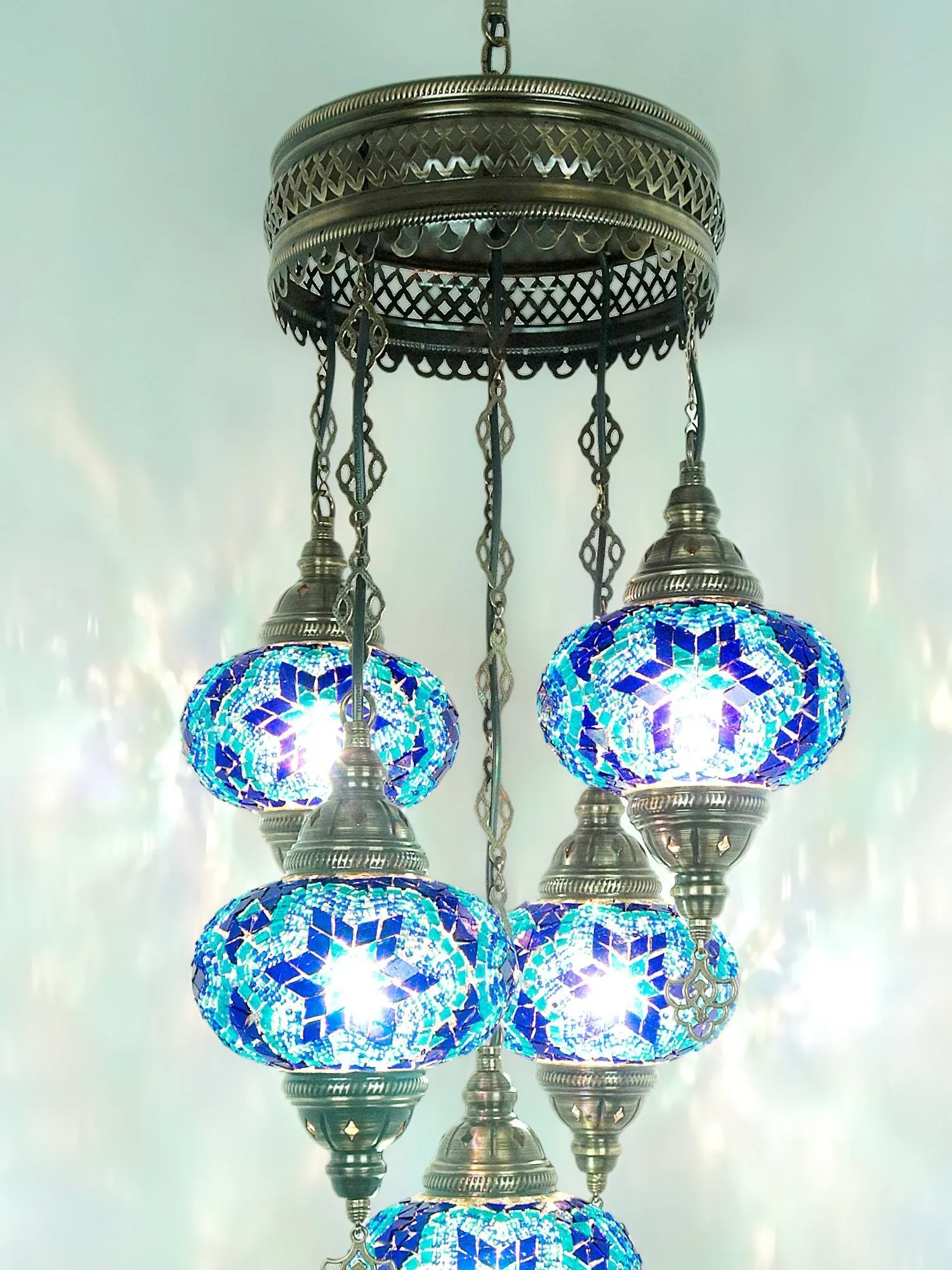 Mosaic Chandelier 4 Globe Turkish Design Colorful