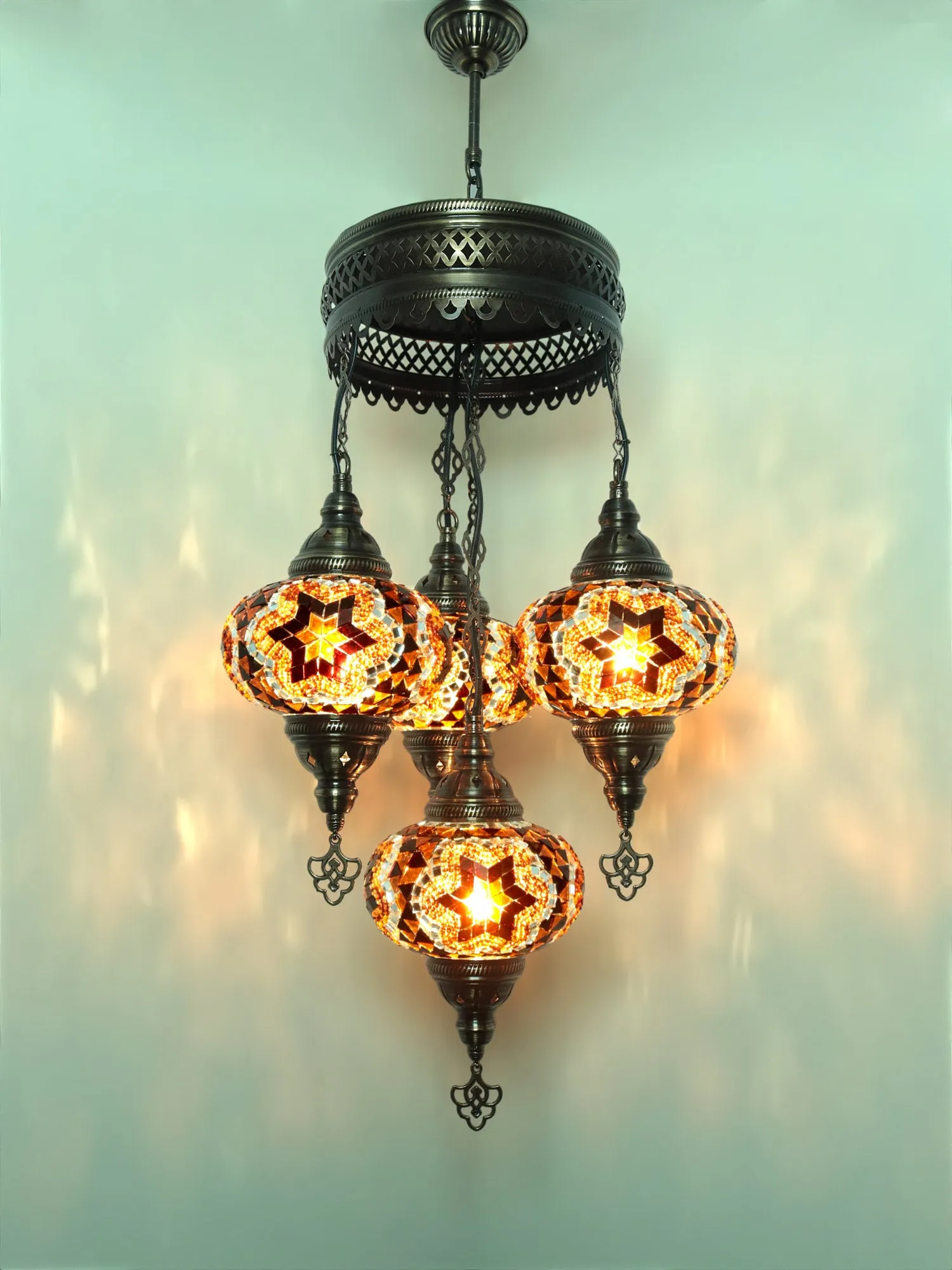 Mosaic Chandelier 4 Globe Turkish Design Colorful