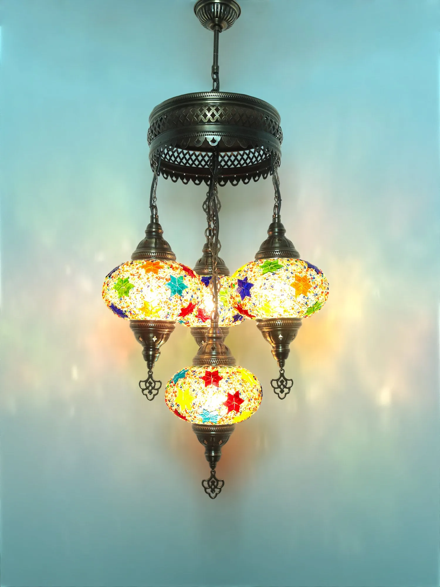 Mosaic Chandelier 4 Globe Turkish Design Colorful