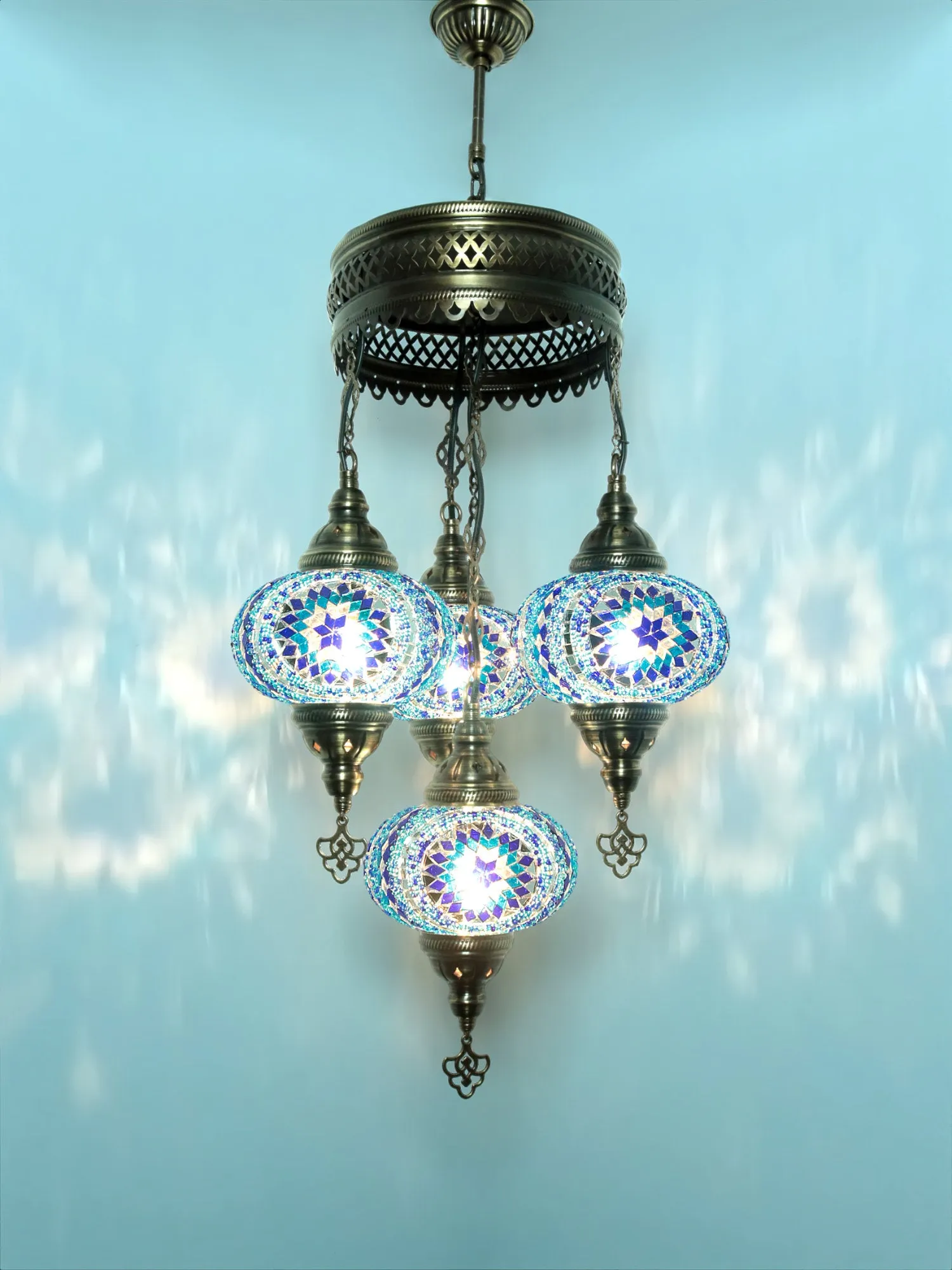 Mosaic Chandelier 4 Globe Turkish Design Colorful