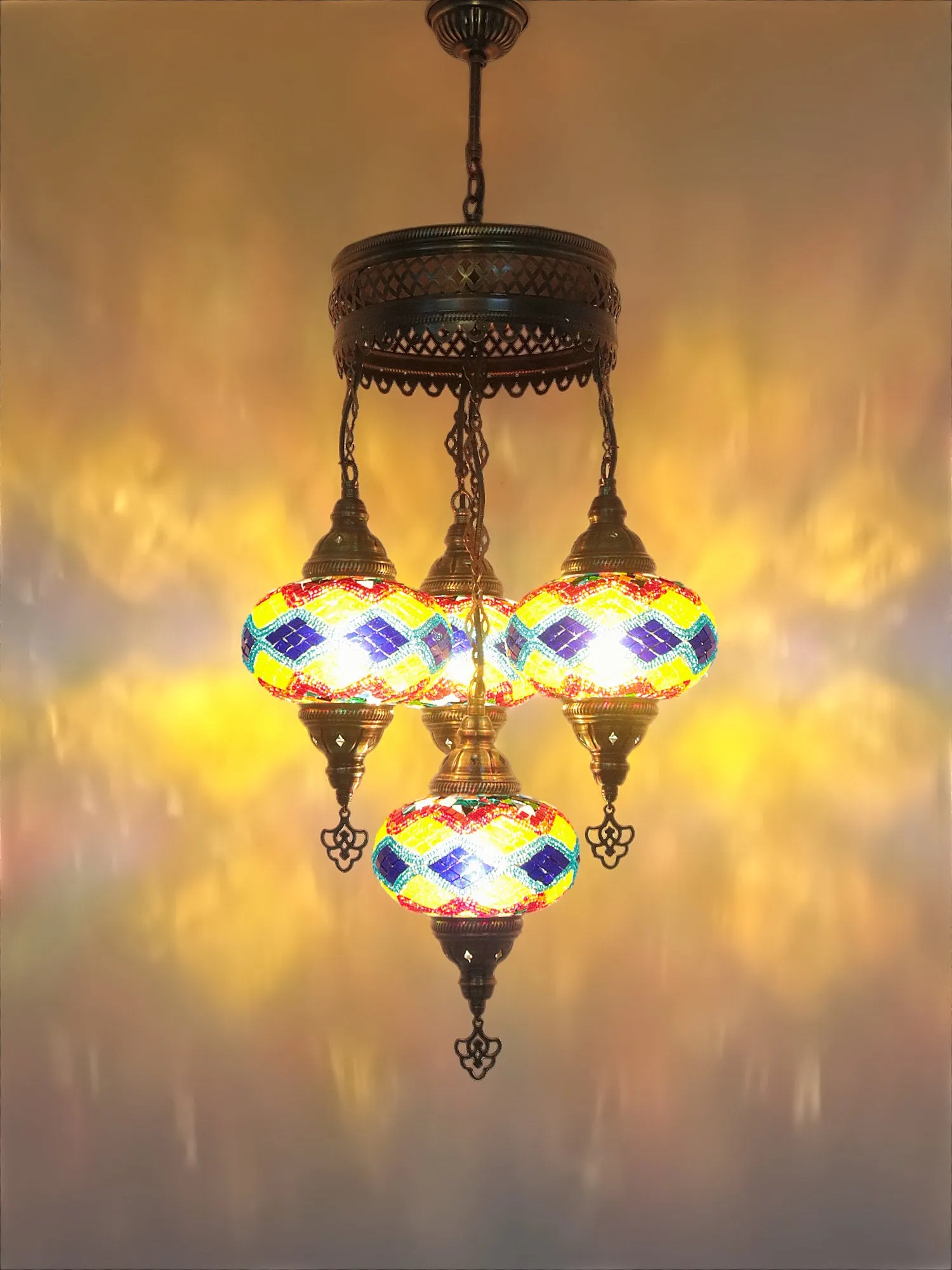 Mosaic Chandelier 4 Globe Turkish Design Colorful