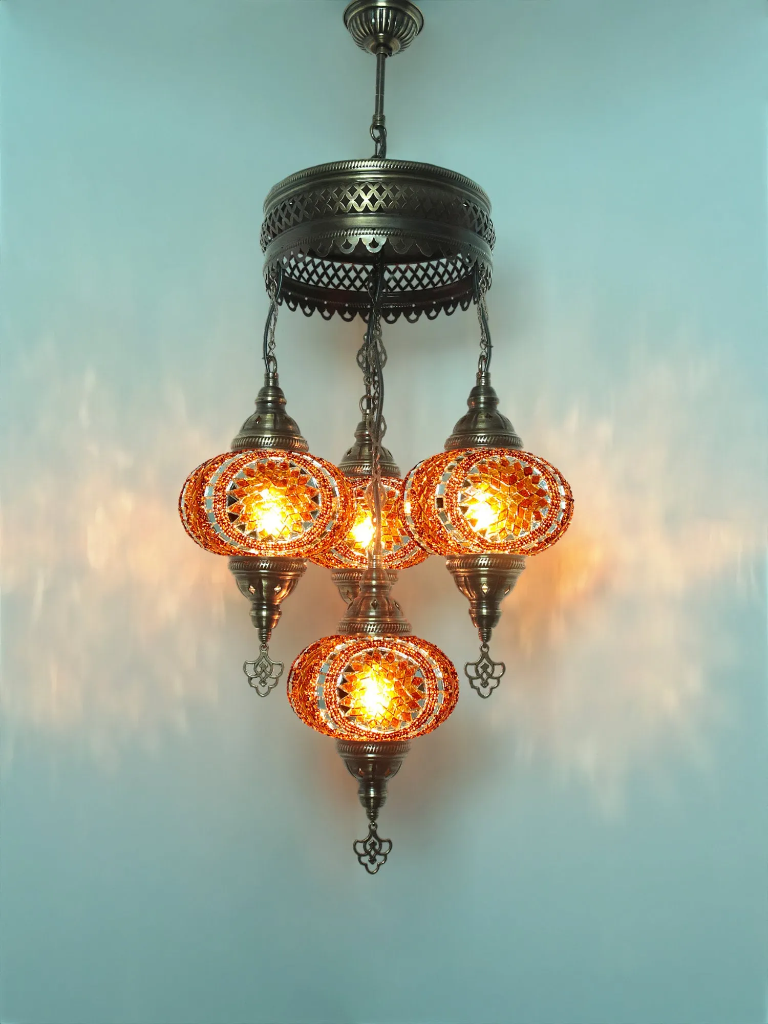 Mosaic Chandelier 4 Globe Turkish Design Colorful