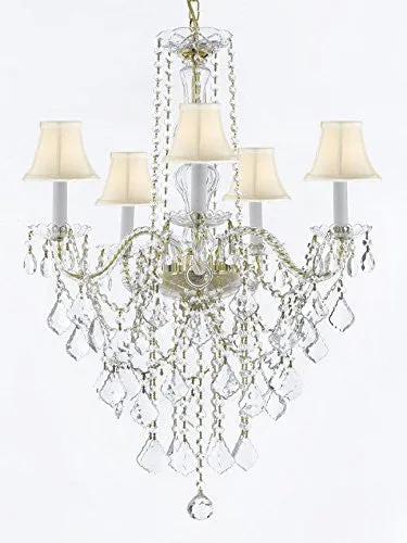 Murano Venetian Style All-Crystal Chandelier Lighting With White Shades H30" X W24" - G46-Sc/Whiteshadecg/3/384/5