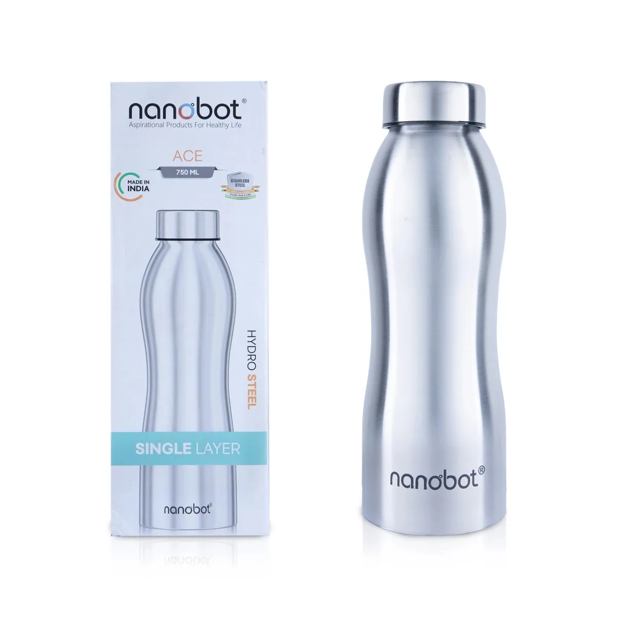 Nanobot Ace Water Bottle - 750 ml | Mizu Colour Water Bottle/ 9 x 3 Inches/ Stainless Steel Water Container for Home