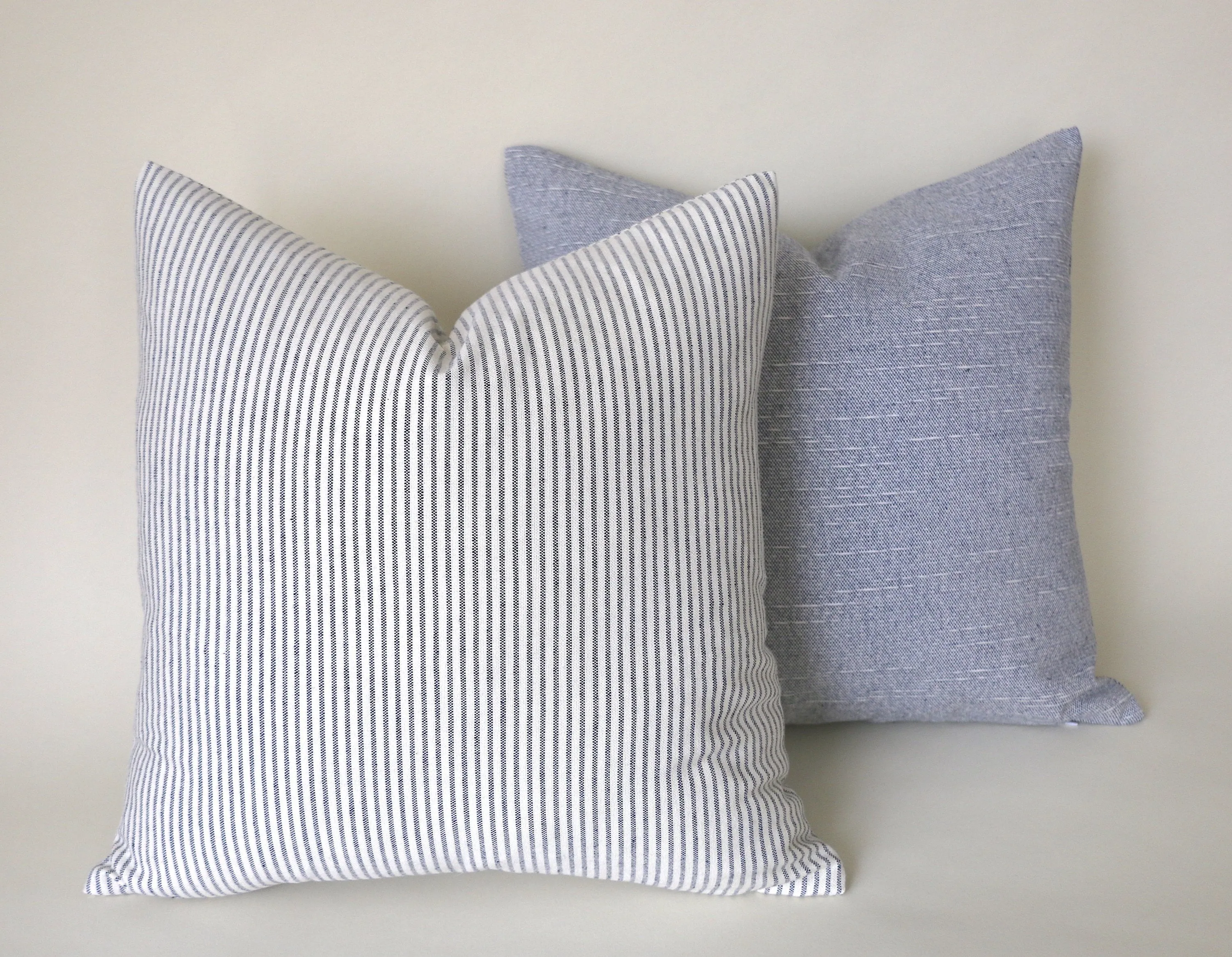 Navy Pinstripe Pillow Cover / Farmhouse Pillows / Soft Textured Vintage Washed Cotton / Cotton Ticking Pillow Case / Striped Cushion