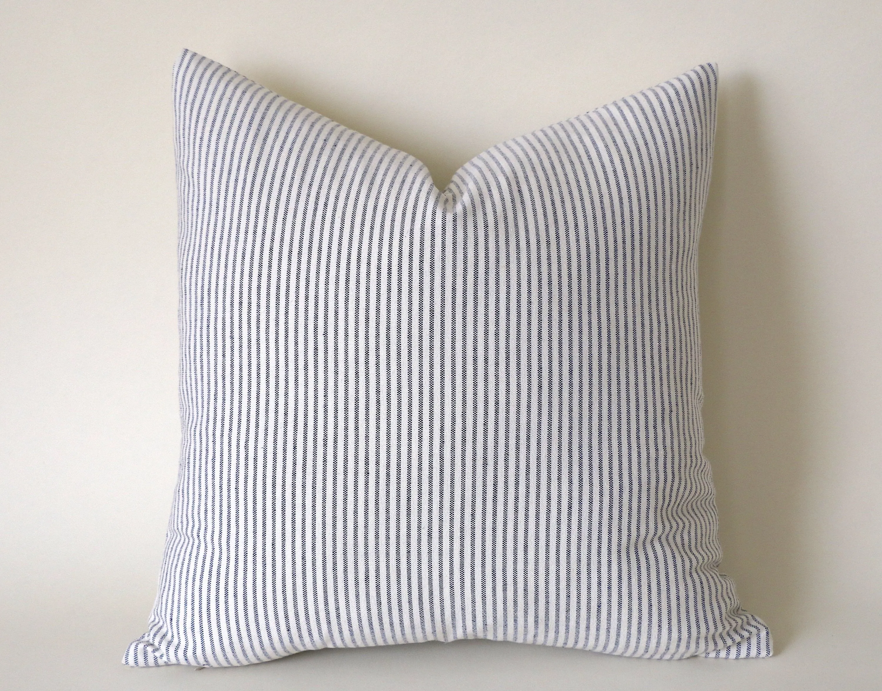 Navy Pinstripe Pillow Cover / Farmhouse Pillows / Soft Textured Vintage Washed Cotton / Cotton Ticking Pillow Case / Striped Cushion