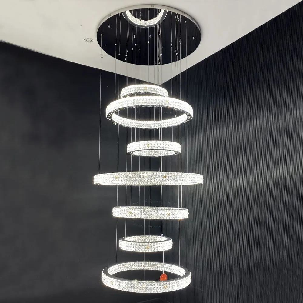 New Modern Light Luxury Oversized Multi-tiered Rings Crystal Chandelier for Staircase/Duplex/High-ceiling Space