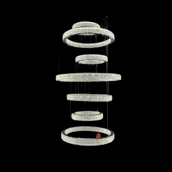 New Modern Light Luxury Oversized Multi-tiered Rings Crystal Chandelier for Staircase/Duplex/High-ceiling Space