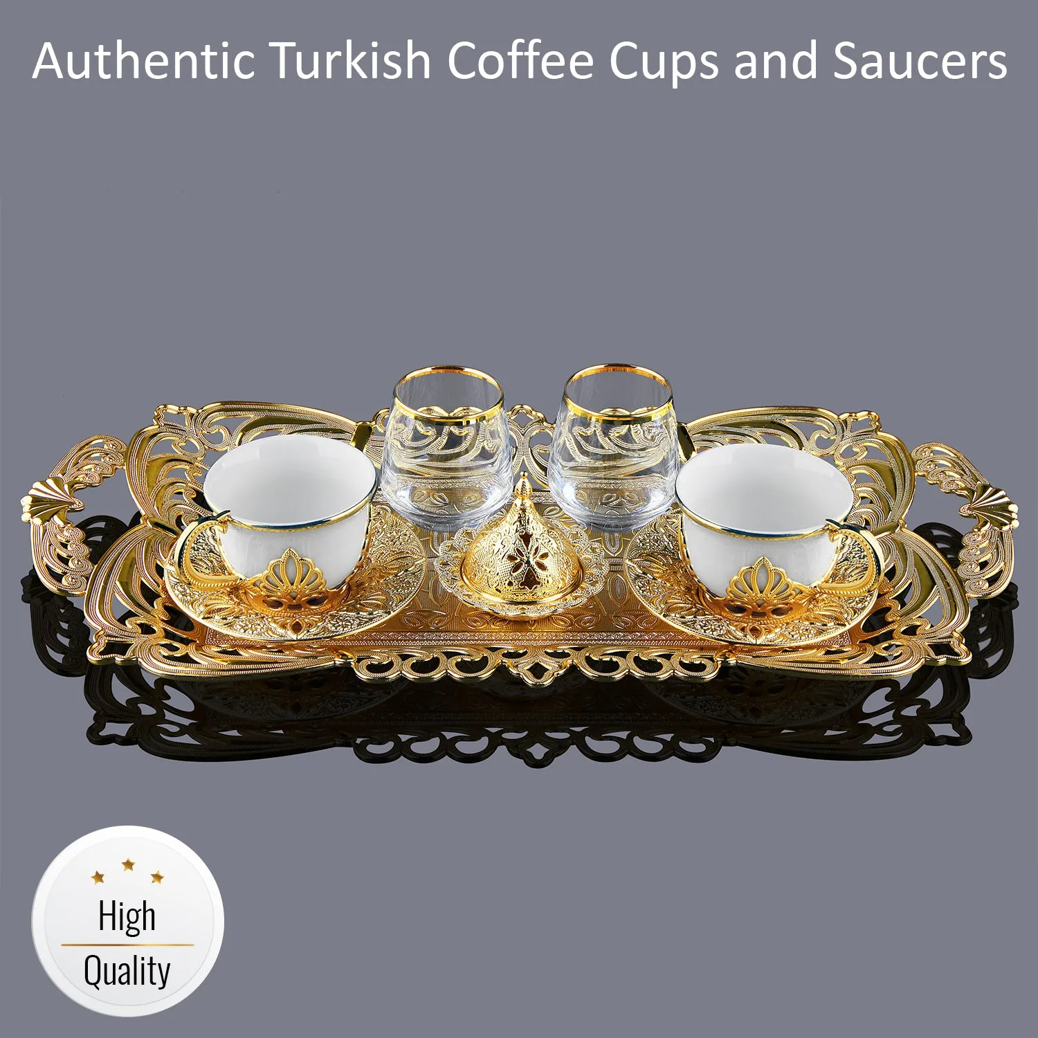 Nisa Turkish Coffee Cup Set of 2 with Glasses, 11 Pcs, 2.87 oz