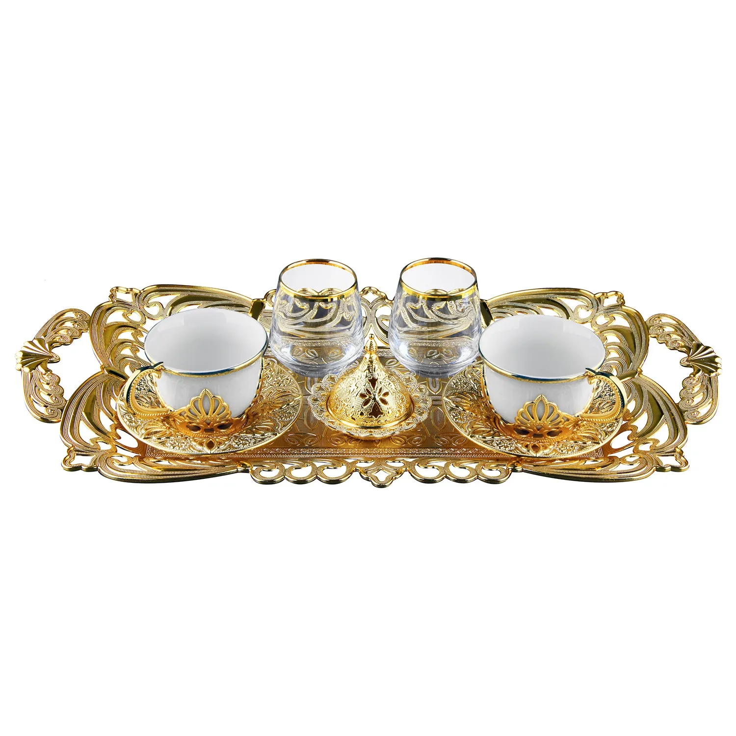 Nisa Turkish Coffee Cup Set of 2 with Glasses, 11 Pcs, 2.87 oz