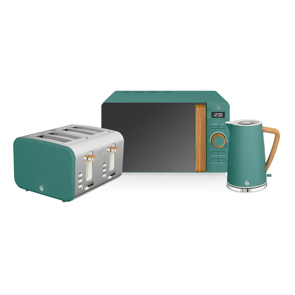 Nordic Green 4-Slice Toaster, Kettle, and Microwave Bundle