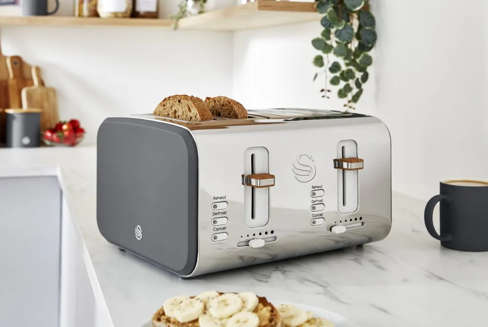 Nordic Grey 4-Slice Toaster, Kettle, and Microwave Bundle