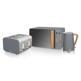 Nordic Grey 4-Slice Toaster, Kettle, and Microwave Bundle