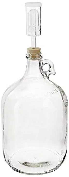 North Mountain Supply 1 Gallon Glass Jug with Handle, Rubber Stopper & 3-Piece Airlock, Clear, NMS 38 Gallon Jug - 6.5   3-Piece