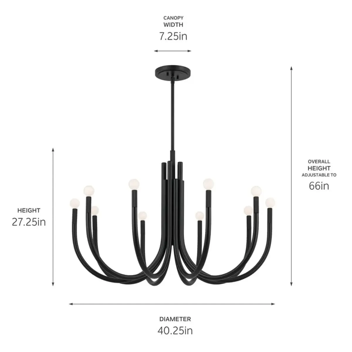 Odensa 40 in. 10 Lights Chandelier Black Finish