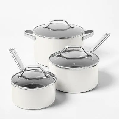 Open Box - 12pc Nonstick Ceramic Coated Aluminum Cookware Set Cream - Figmint