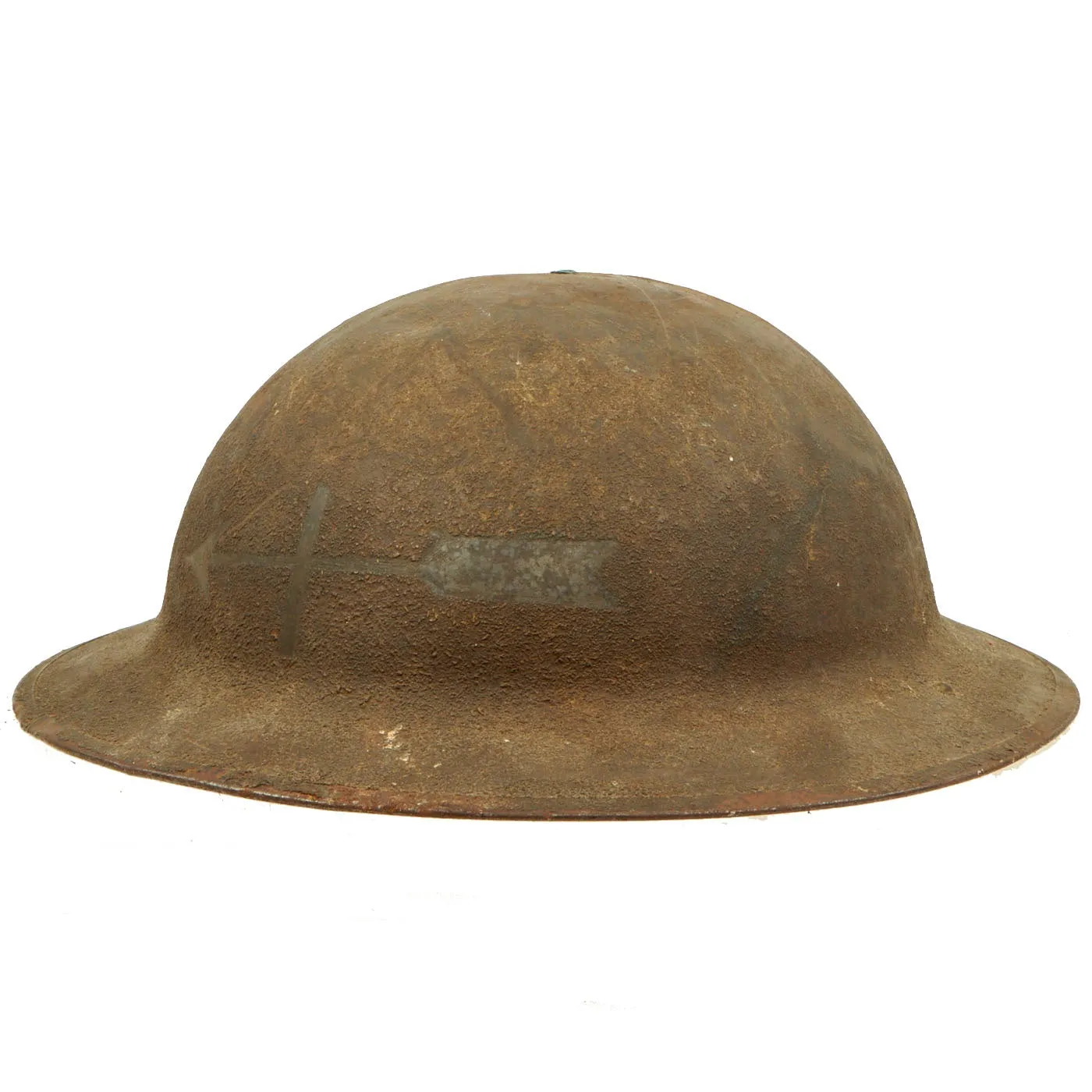 Original U.S. WWI M1917 Doughboy Helmet With Textured Paint and Weathervane Etching