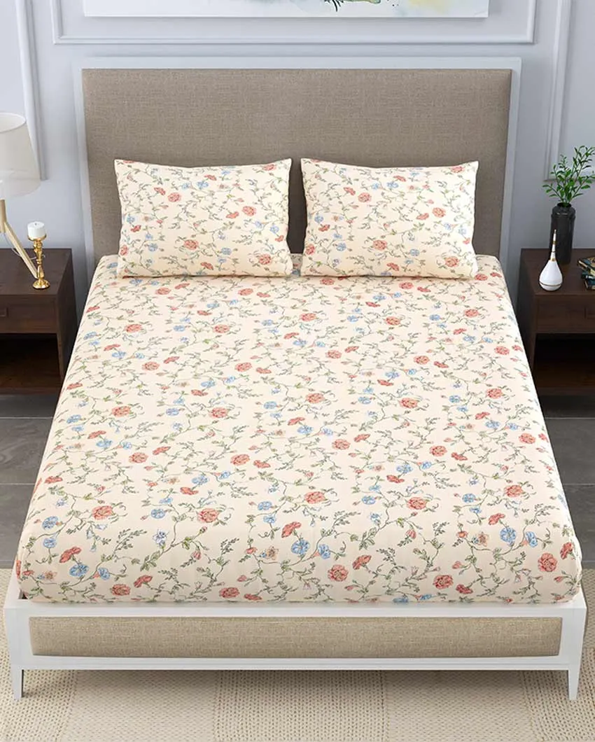 Osteo Floral Polycotton Flat Bedding Set | Double Size | 90 x 108 inches