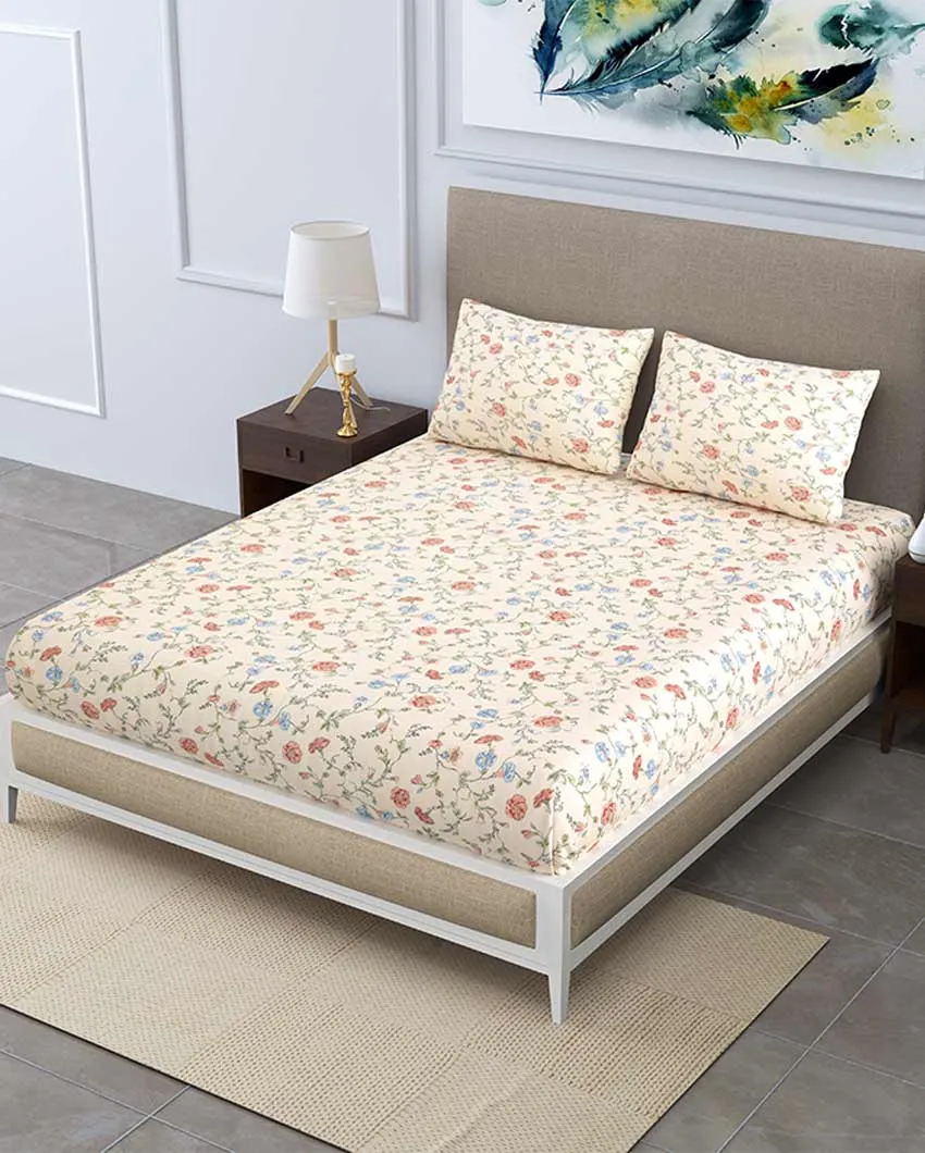 Osteo Floral Polycotton Flat Bedding Set | Double Size | 90 x 108 inches