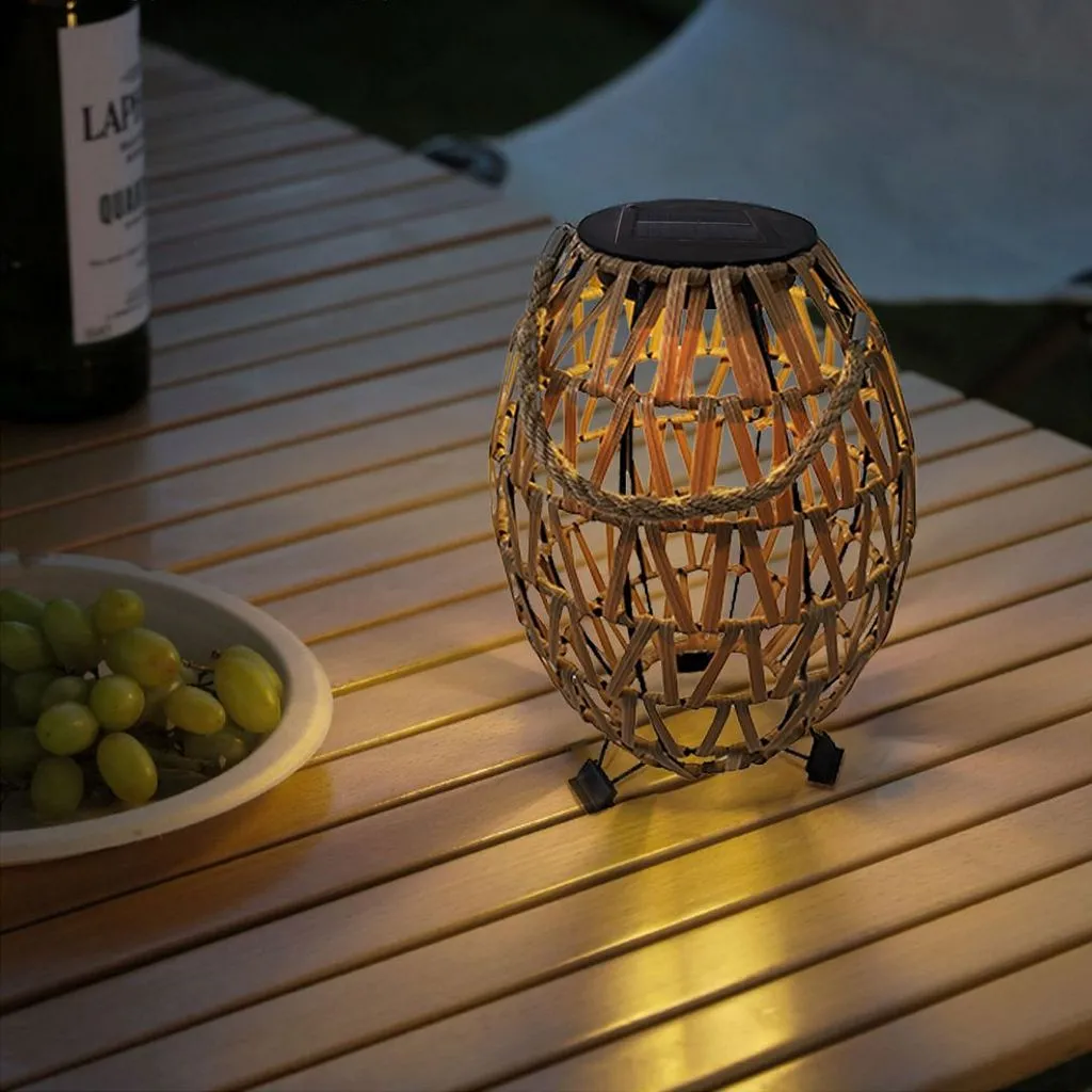 Outdoor Teardrop Rattan Table Top Solar Lantern