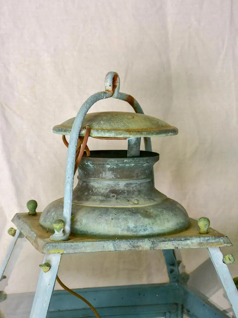 Pair of large 19th Century French lanterns with original glass and blue patina