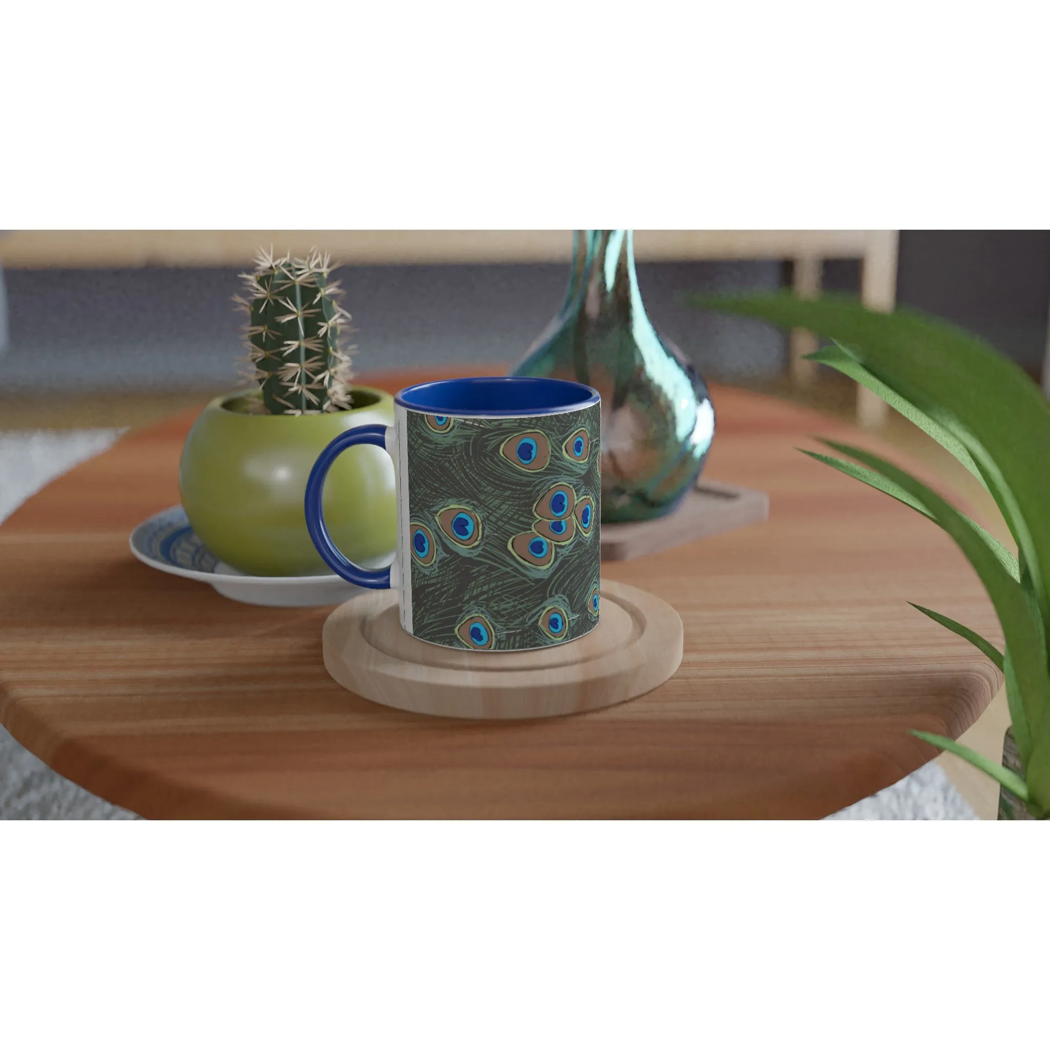 Peacock Blue 11oz Ceramic Mug with Color Inside