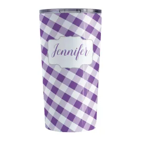 Personalized Purple Gingham Tumbler Cup