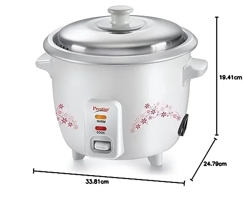 Prestige Delight PRWO 1.5 L Electric Rice Cooker|Detachable power cord|Durable body|Cool touch handles|White| Raw capacity-0.6L|Cooked capacity-1.5 L|Cooks for a family of 4 to 5 members