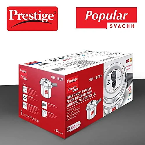 Prestige Popular Svachh Aluminium Outer Lid Pressure Cooker, 1.5 Litre - Silver, Medium (10162)