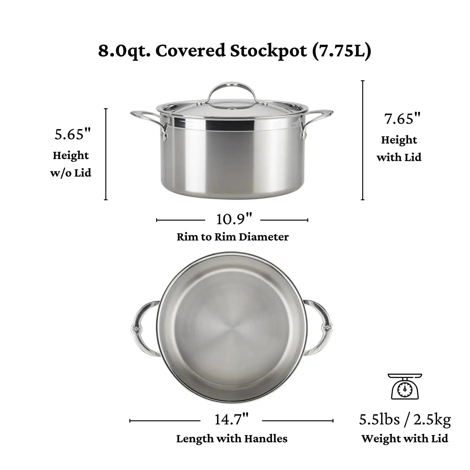 Professional Clad Stainless Steel Stockpot, 8-Quart