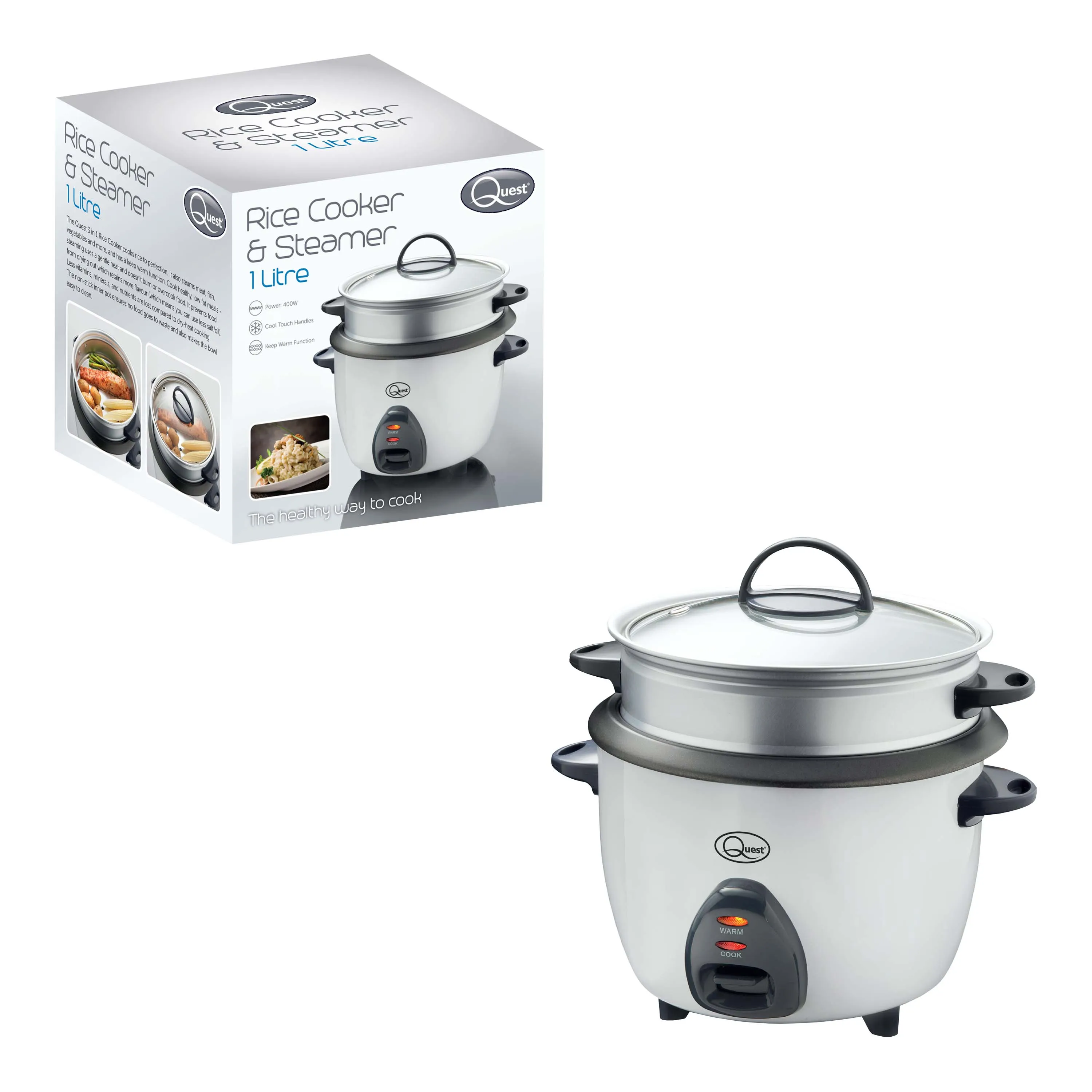 Quest Rice Cooker & Steamer with Warm setting - 1L - Silver